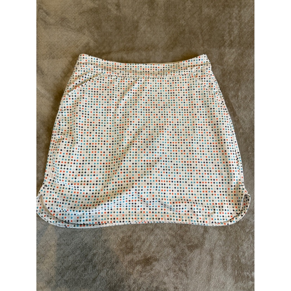 Peter Millar Womens Golf Skort Large White Geometric Diamond Print UPF 50+ Skirt